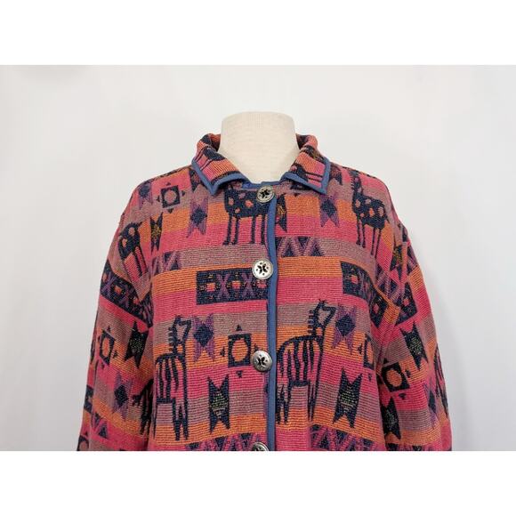 Vintage 90s Tapestry Jacket Pink Animal Stripe Statement Misses Size L - Picture 2 of 7